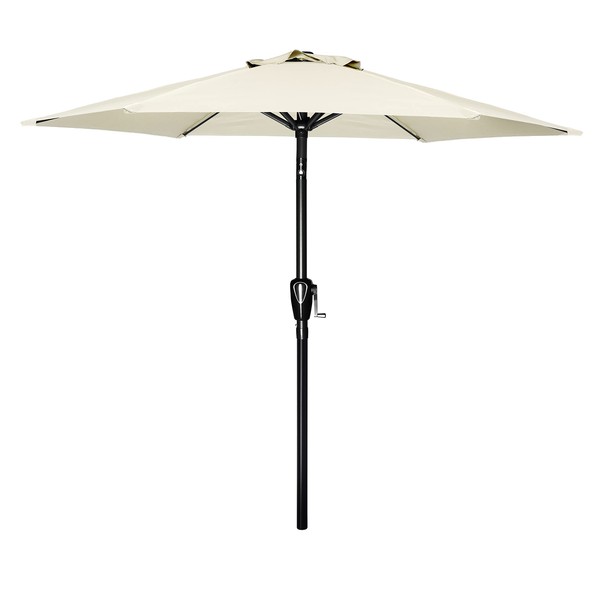 Simple Deluxe 7.5ft Patio Umbrella Outdoor Table Market Yard Umbrella with Push Button Tilt/Crank, 6 Sturdy Ribs for Garden, Deck, Backyard, Pool, Beige