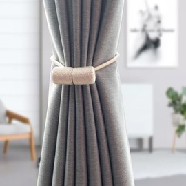 2 Pieces Strong Magnetic Curtain Tie Backs - Modern Simple Style European Drapes Rope Holdbacks for Home Hotel Office Window Drapery Decorative Tieback For Curtains Hooks For Hanging Items (Beige)