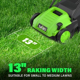 SOYUS Electric Dethatcher and Scarifier with 30L Collection Bag, 13-Inch 12 Amp 2-in-1 Corded Lawn Dethatcher with 4-Postion Depth Adjustment, Quick-Fold, Increases Lawn Health