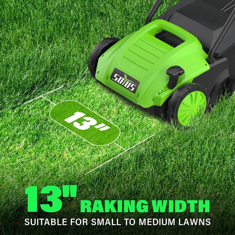 SOYUS Electric Dethatcher and Scarifier with 30L Collection Bag, 13-Inch