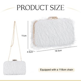 SUKUTU Feather Evening Bag for Women Shoulder Acrylic Box Bag Tassel Handbag Chain for Wedding and Party, White