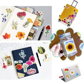 QTL 60Pcs Waterproof Vinyl Flower Stickers Pack Water Bottle Laptop Floral Stickers for Kids Teens Adults Party Supplies