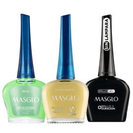 MASGLO Traditional Nail Polish 0.5 Fl. Oz. 3 piece kit with BASE FORTIFIER, color TRANSCENDENTAL and TOPCOAT GEL