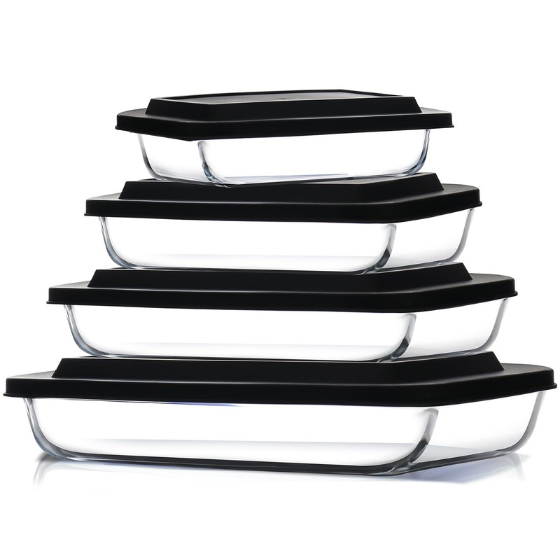 Eatex 8-Piece Deep Glass Casserole Dishes for Oven with Plastic