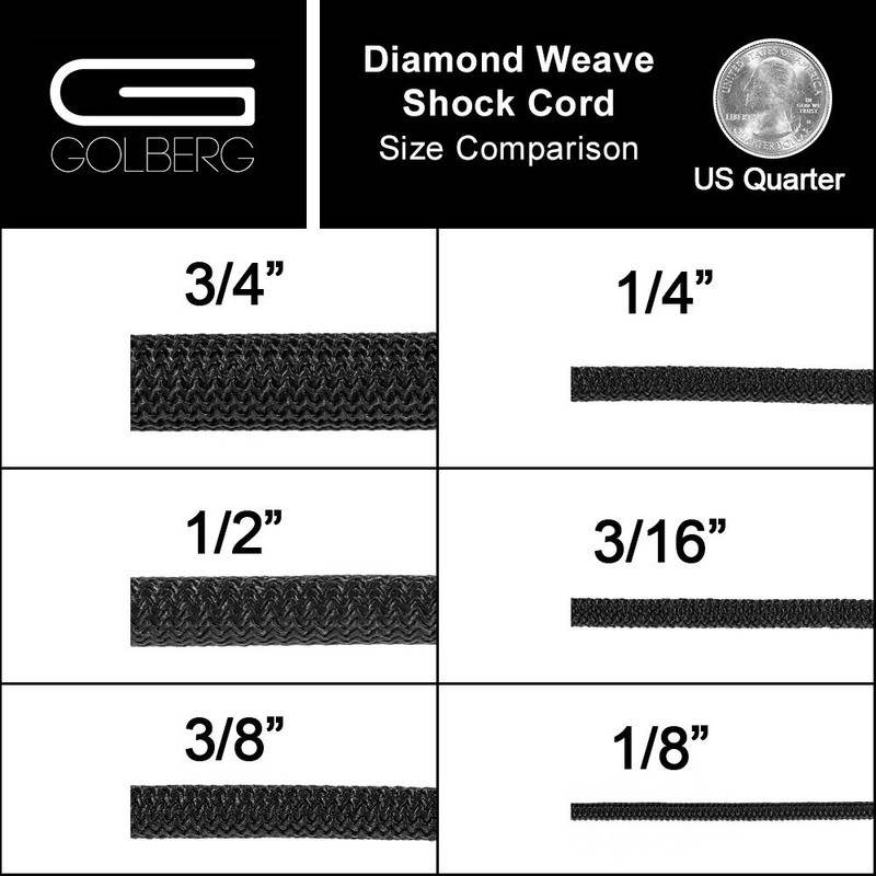 Shock Cord - Black Diamond Weave Elastic Bungee Cord -