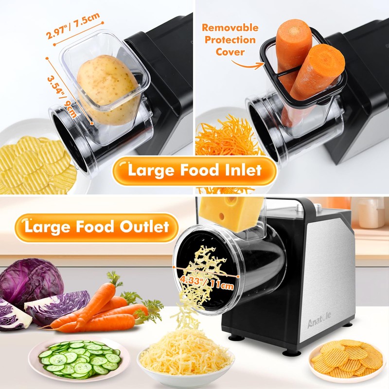 Anatole Electric Cheese Grater 7 Blades Ice Shaver Stainless Steel