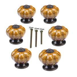 HAOYOYU 6-Piece Set of Ceramic knobs with Colorful knobs and Pumpkin Handles for cabinets, Kitchen and Bathroom cabinets, Blinds (Leopard Yellow)