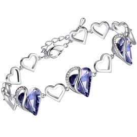 Leafael Infinity Love Heart Link Bracelets, February Birthstone Crystal Bracelet for Women, Silver Tone Jewelry Gifts for Her, Tanzanite Purple, 7-inch Chain and 2-inch Extender