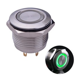 Ulincos® Momentary Push Button Switch U19D1 1NO SPST Silver Stainless Steel Shell with Green LED Ring Suitable for 19mm 3/4" Mounting Hole Pack with a Resistor (Green)