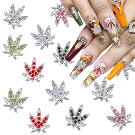 Fall Nail Charms 12 Pcs Maple Leaf Nail Charms for Nails 3D Alloy Maple Leaves Nail Supplies Shiny Crystal Rhinestones Design Nail Gems Autumn Nail Jewelry for Women DIY Thanksgiving Nails Decoration