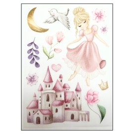 Iron-On Transfer Set for Textiles DIN A4 Children Girls Boys Dinosaur Unicorn Large Small Iron-On Patch for Iron-On (22 - Princess Castle)