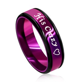 Uloveido Purple Color His Crazy Ring Stainless Wedding Band Promise Rings Couples Graduation Gifts for Boyfriend and Girlfriend (Purple His Crazy Size L1/2)