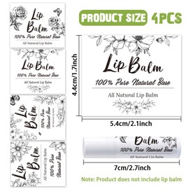 OLYCRAFT 100Pcs Self-Adhesive Lip Balm Tag Sticker 1.7~2.1x1.7~2.1 Inch Waterproof Adhesive Label with Flower Rectangle Lipstick Tag Sticker for Lip Balm Container Tubes Lipstick Wrapping Decoration