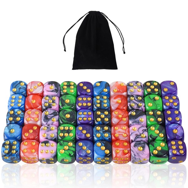 50 Piece Dice Set 6-Sided, 16 mm D6 Acrylic Gold