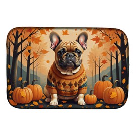 Caroline's Treasures DAC1046DDM Fawn French Bulldog Fall Dish Drying Mat Absorbent Dish Drying Mat Pad for Kitchen Counter Dish Drainer Mat for Countertop, 14 x 21", Multicolor