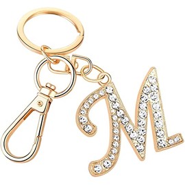 Rohans Womens Gold Plated Alloy Car Key Ring with Crystal Rhinestone Alphabet Initial Letter Keychain (M)