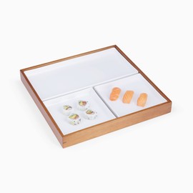 Nambe Duets Bento Box | Japanese Traditional Lunchbox Platter | 3 Compartments for Serving Food at Restaurant or Home Tray | Serving Dishes | Made of Acacia Wood and Porcelain