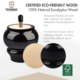 TCHOSUZ 3 Inch Wooden Furniture Legs (8cm) - Set of 4 Solid Hardwood Replacement Feet for Sofa, Couch, Chair, Ottoman, Dresser, Cabinet, Coffee Table - M8 Predrilled Screw Holes - Black