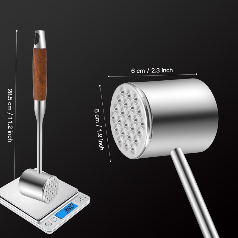 MAXCOOK Meat Tenderizer, 304 Stainless Steel Meat Hammer with Wood
