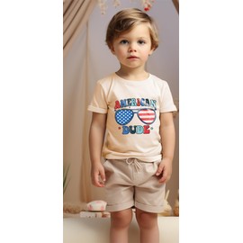Sineeko Kids Boys American Flag Shirts 4th of July T-Shirt Toddler Girls Cotton Patriotic Tops Tee Independence Day Clothes 7T