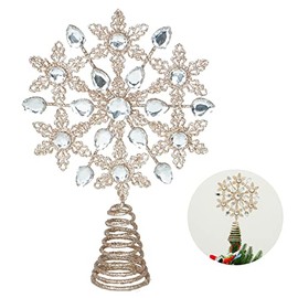 Topadorn Christmas Tree Topper Snowflake Silver Treetop Indoor Festive Metal Decoration for Holiday Home Ornament