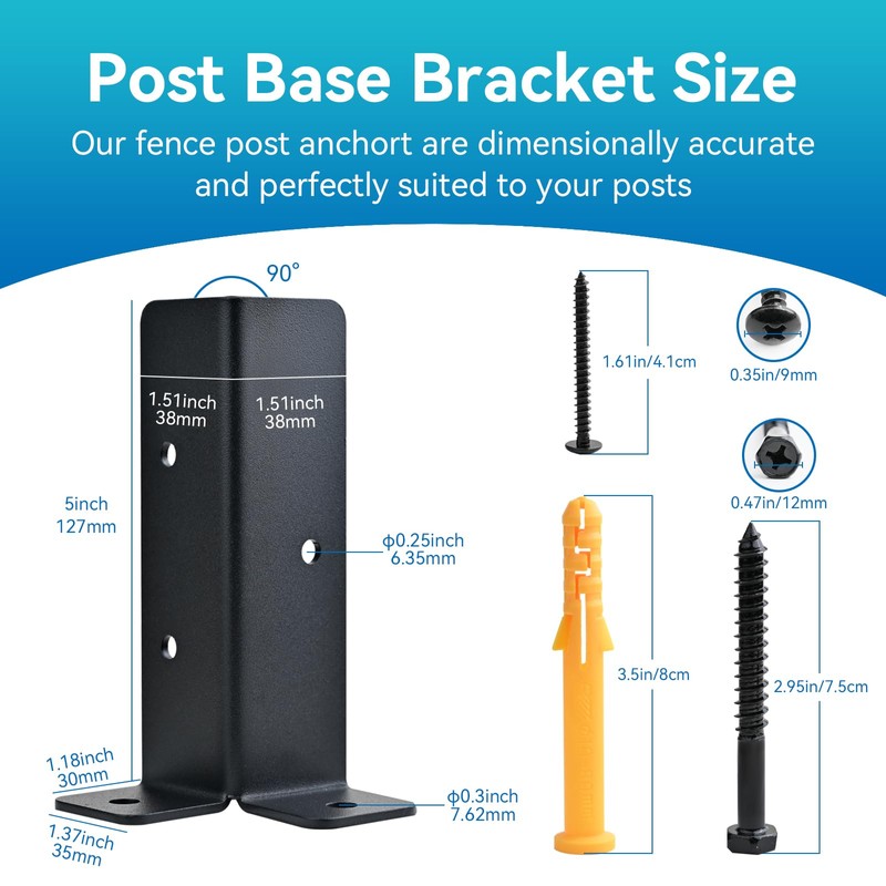 4 PCS Adjustable Deck Post Anchor Base Brackets Fit 1.5x1.5,2x2,2x4,4x4