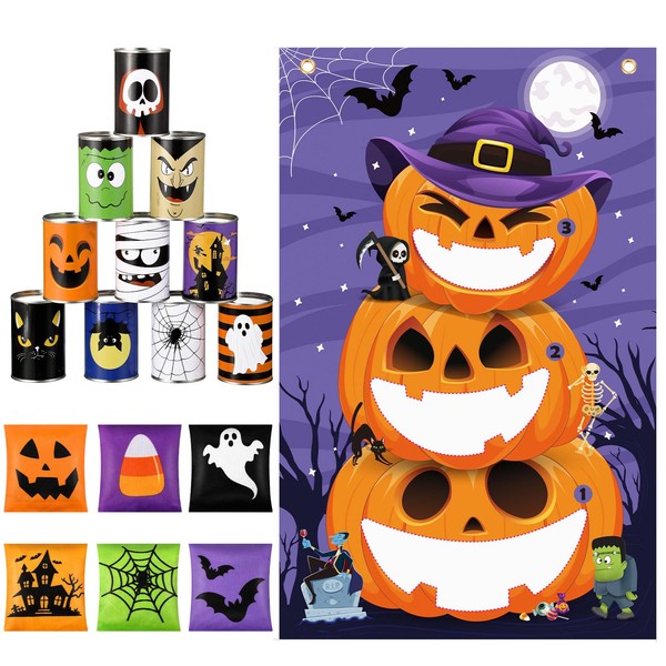 ShinyRelief 17 Pcs Fall Halloween Can Bean Bag Toss Game