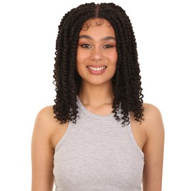 LUXLUXE Adeline 16-inches Passion Twist 4"×5" HD Lace Wig, Heat Resistant Fiber, (Dark Brown)