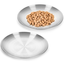 WROSWT 304 Stainless Steel Cat Bowls, 6.7 Inch Extra Wide Shallow Cat Plates for Whisker Fatigue Relief, Metal Kitten Feeding Dishes for Wet Food Canned Raw Diet, Dishwasher Safe Cat Saucer, 2 Pack