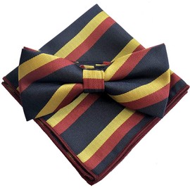 [Bow Tie Specialty Store nanairo] Bow Tie & Pocket Square Set of 2 Ribbon Men's One Touch Set Up Formal Casual Stripe Mustard Navy Bordeaux
