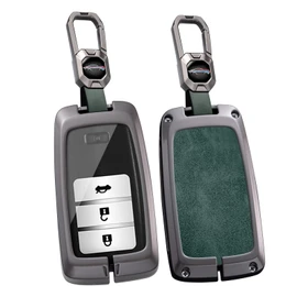 HIBEYO 2/3/4 Button Key Fob Cover Compatible with Honda Acura RLX MDX CDX TLX-L NSX RDX Accessories Alloy Leather Key Shell Smart Key Case with Keychains-Short Keychian Green