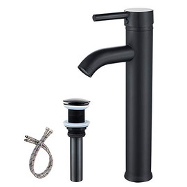 Black Bathroom Sink Faucet Single Hole with Pop-up Drain & Supply Lines Vessel Sink Faucet, Tall Body Single Handle Basin Mixer Tap