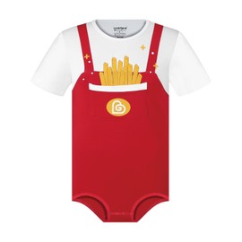 Landofgenie Bodysuit for Men One Piece Cotton Onesie with Buttons in Crotch Romper with Print, red