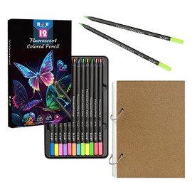 72Pcs Sketching Pencils Set - Drawing Sketch Kit includes 12 Colored Pencil & 60 Sheets Sketchbook, Gifts for Adults Teens Girls Boys Kids Art Beginners, Fluorescent Colored Set
