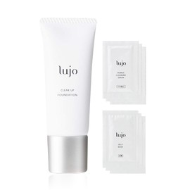 Lujo Clear Up Liquid Foundation Beige Cosmetic Ingredients Formulated Natural (0.7 oz (20 g) / 1 Month Supply, Nanotechnology Pouch Set (Face Wash + Makeup Remover 3 Bags each) (1 Bottle (0.7 oz (20