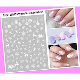 White Snowflake Snowman Reindeer Christmas Santa Sleigh 3D Nail Sticker Wg155 for Nails Design Nail Art Stickers Decals Supplies Manicure Tips Sticker Colorful for Nail Decorations