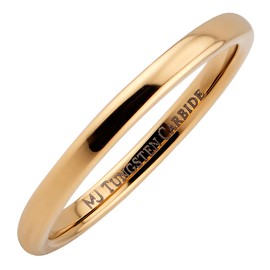 MJ Metals Jewelry 2mm Gold Plated Polished Tungsten Carbide Wedding Ring Classic Half Dome Band Size 3