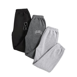 Floerns Girl's 3 Pcs Elastic Waist Jogger Pants Letter Print Sweatpants Black Grey Multi 10Y