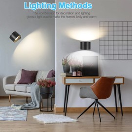 INHDBOX LED Magnetic Wall Sconce Lights, 2 Pack USB Rechargeable Wall Mounted Lights with Remote, 3 Lighting Colors and Dimmable, 360° Rotation Cordless Wall Mount Lamp for Bedroom Bedside