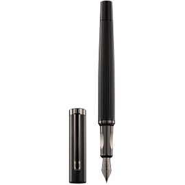 Martinello Minimalist Matte Black Fountain Pen, Silver Nib - Incl. Piston Converter and 6 Ink Cartridges