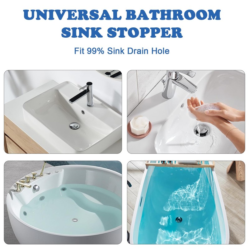 Bathroom Sink Stopper with Hair Catcher, 2Pcs Pop Up Sink