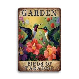 Garden Decor Yard Sign Hummingbird Gardening Metal Signs Patio Signs Fence Decor Vintage Wall Art Tin Signs