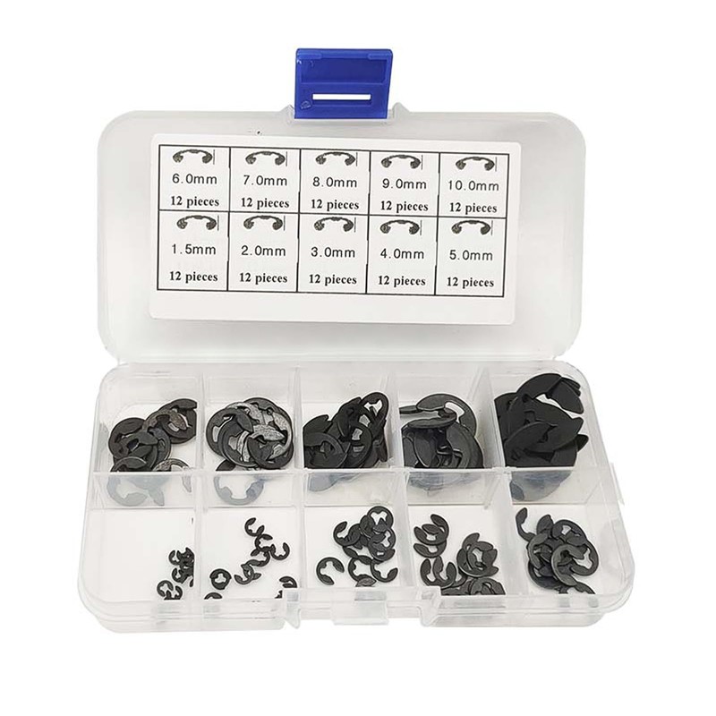 120Pcs Circlips E Clips Assortment, Black Carbon Steel E Clips