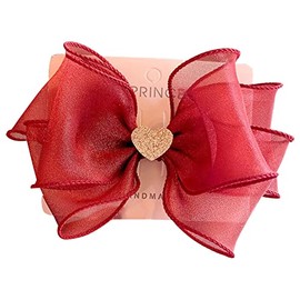FEIFEI'S BOW Girls 5 Inch Princess Handmade Chiffon Heart Bow Hair Clip Crocodile Clips Girls Baby Children Babies Toddlers Band Hair Accessories Hair Clips (Bordeaux with Hearts)