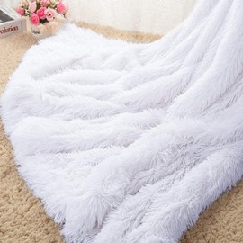 Homore Soft Fluffy Blanket Fuzzy Sherpa Plush Cozy Faux Fur Throw Blankets for Bed Couch Sofa Chair Decorative, 60''x80'' White