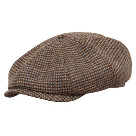 Sterkowski Shelby Hat | Tweed Flat Cap for Men | Warm Elegant 100% Wool Newspaper Boy Cap, Blue / Brown, 58