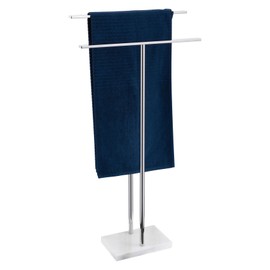 AONEON Free Standing Towel Rack for Bathroom 2-Tier Towel Holder Stand with Heavy Marble Base Thicken Steady Design Polished Chrome Stainless Steel AN7001CH