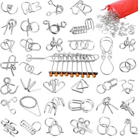 Metal Brain Teaser Puzzles Set of 36 with Pouch, Steel IQ Games Physics Mind Metal Puzzles for Adults Basket Stocking Stuffers for Adults Challenge Gi