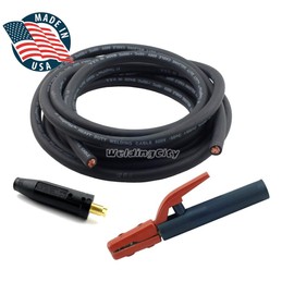 WeldingCity 10-ft 1-AWG Heavy Duty Welding Cable Black (Made in USA) Whip Lead Set with Stick Electrode Holder Stinger and Tweco-type Twist-lock Connector