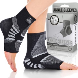 Nordic Lifting Ankle Compression Sleeves (1 Pair) - Support for Injury Recovery & Prevention - (Grey, Large)